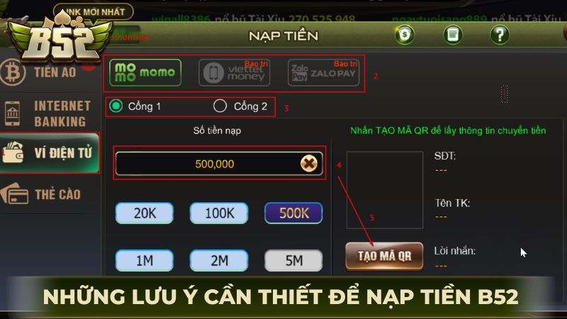 Những lưu ý cần thiết để nạp tiền B52 thành công